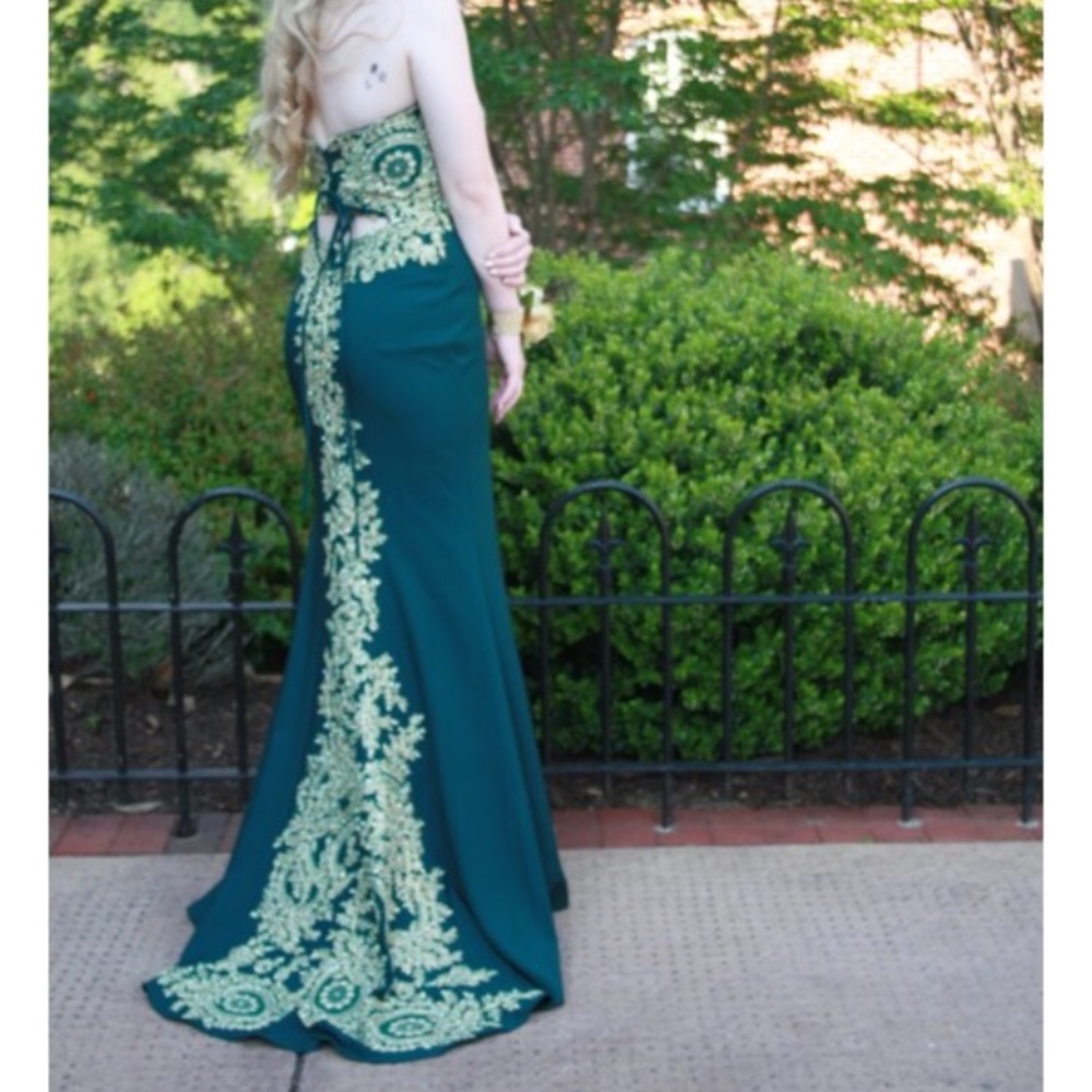 Gorgeous Emerald Green with Gold Formal Gown